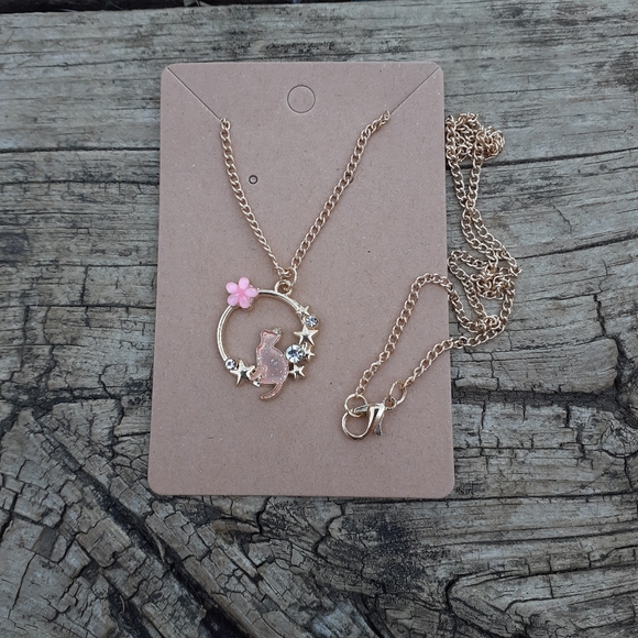 Flower & Cat Pendant Necklace - Picture 3 of 4